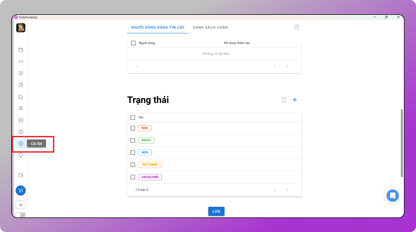 Settings Dolphin Anty