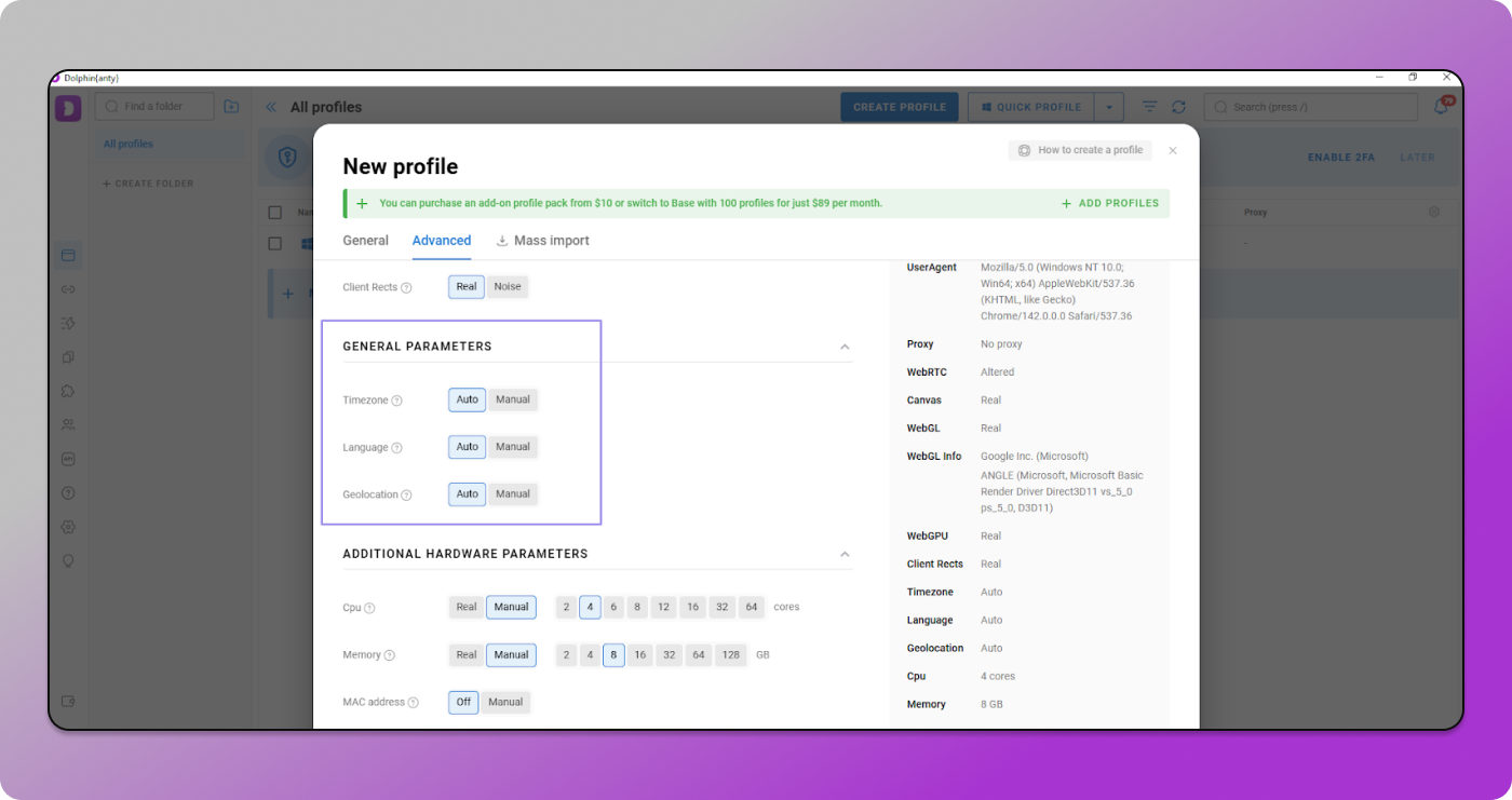 General Parameters Dolphin Anty