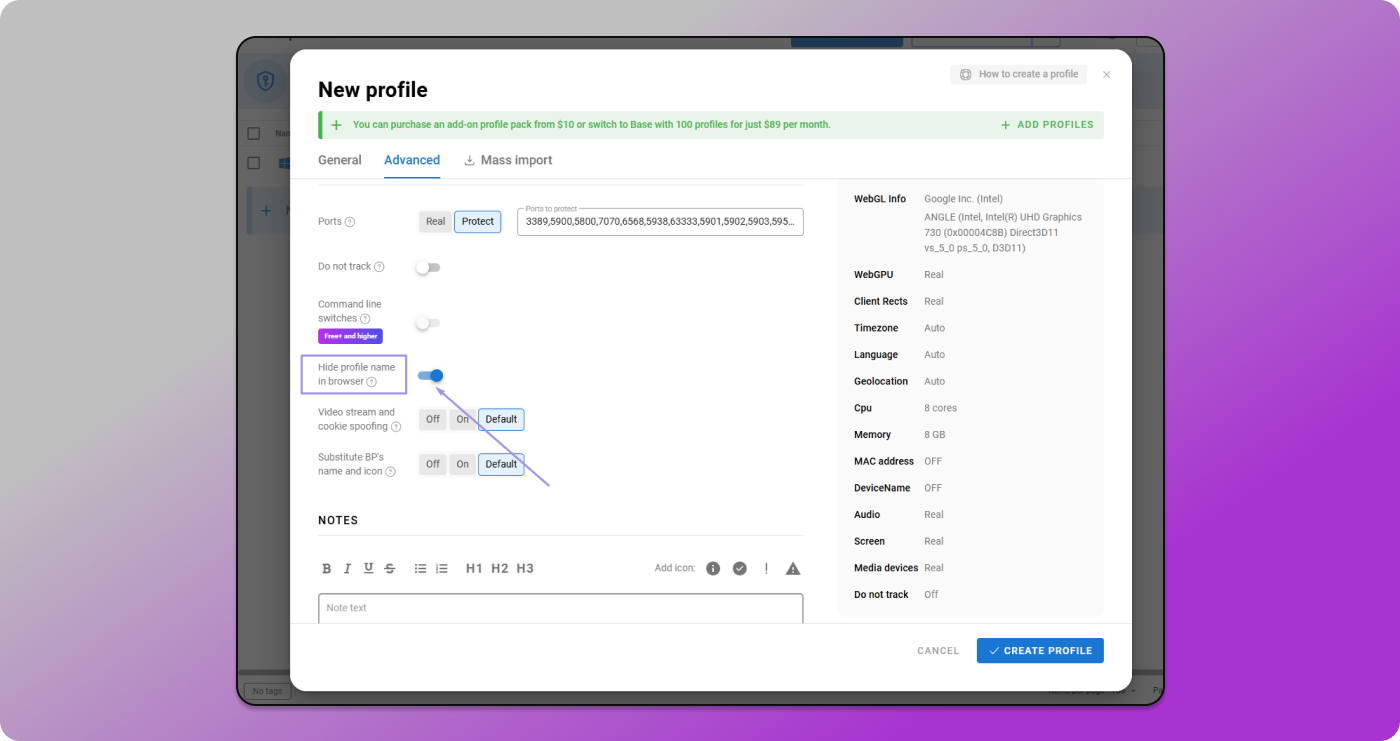 Profile Name Dolphin Anty