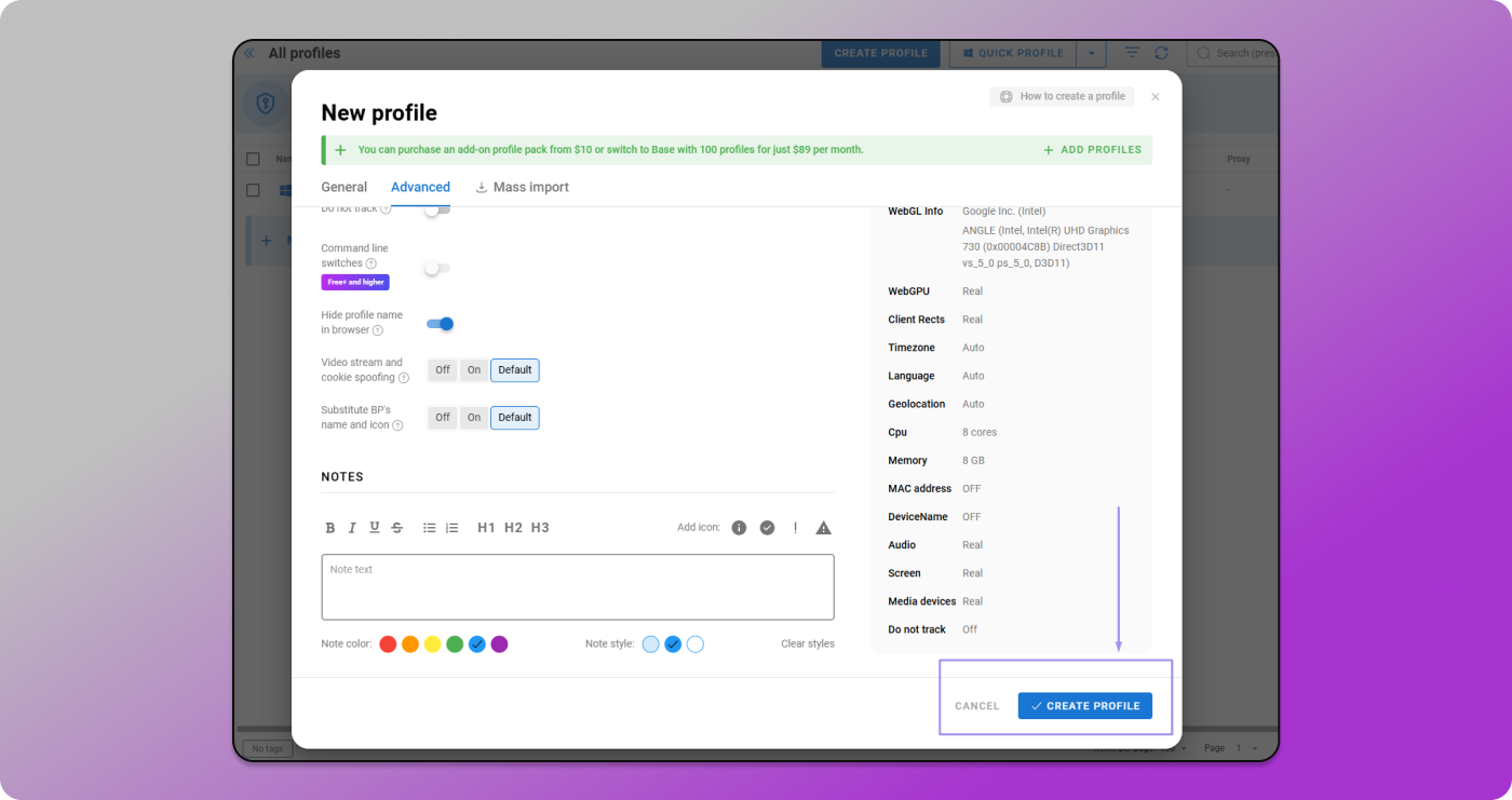 Create Profile Dolphin Anty