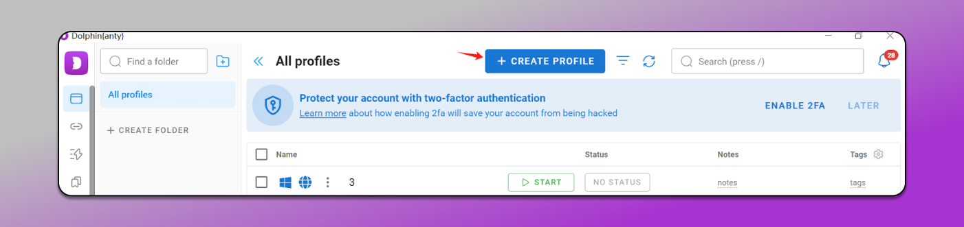 Create Profile Dolphin Anty
