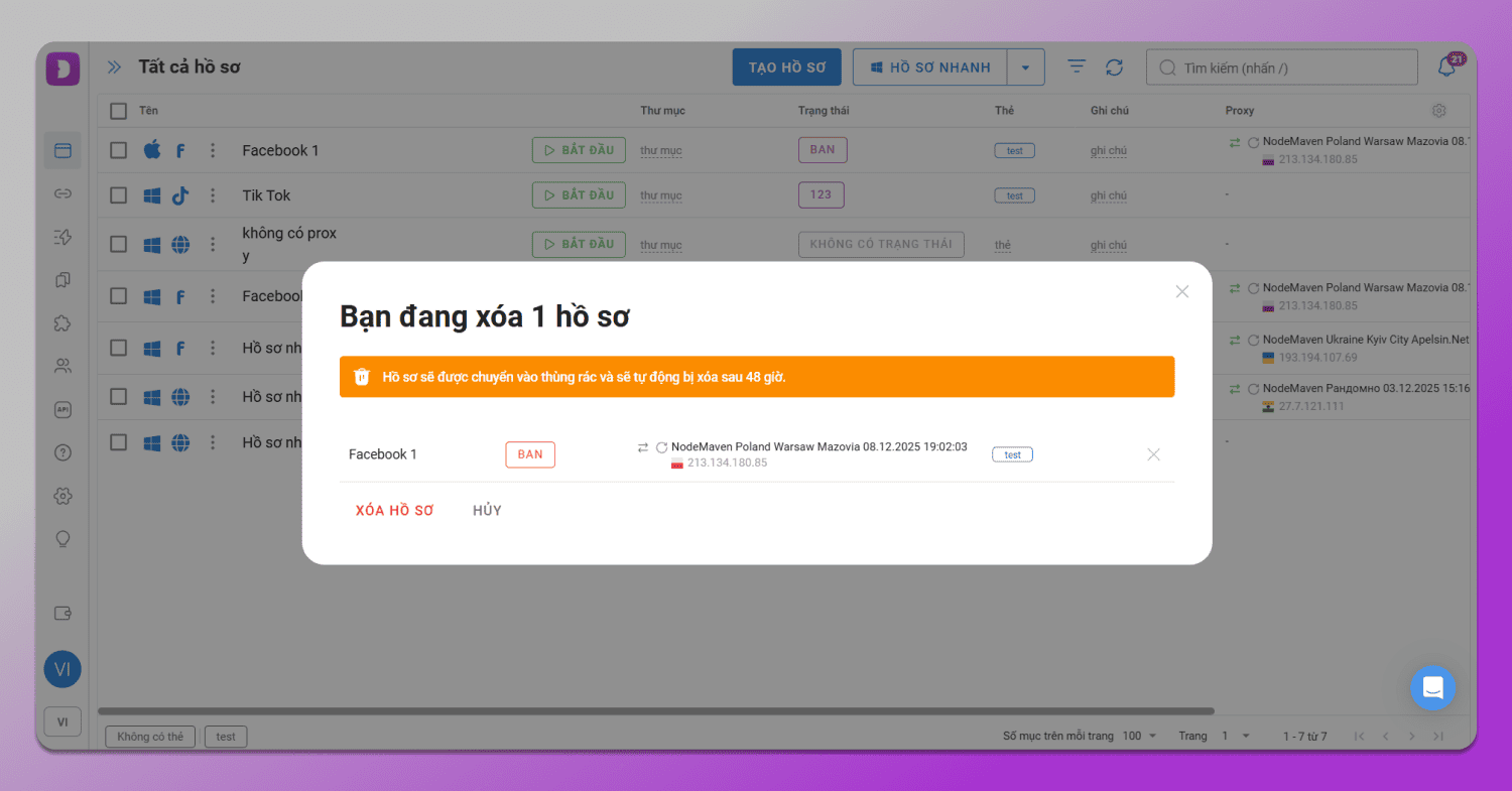 Profile Delete Dolphin Anty