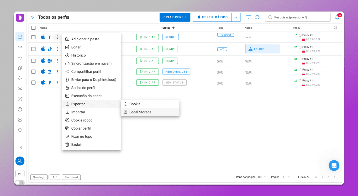 Profile export Dolphin Anty