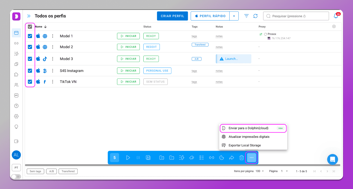 Profile Transfer to Cloud Dolphin Anty