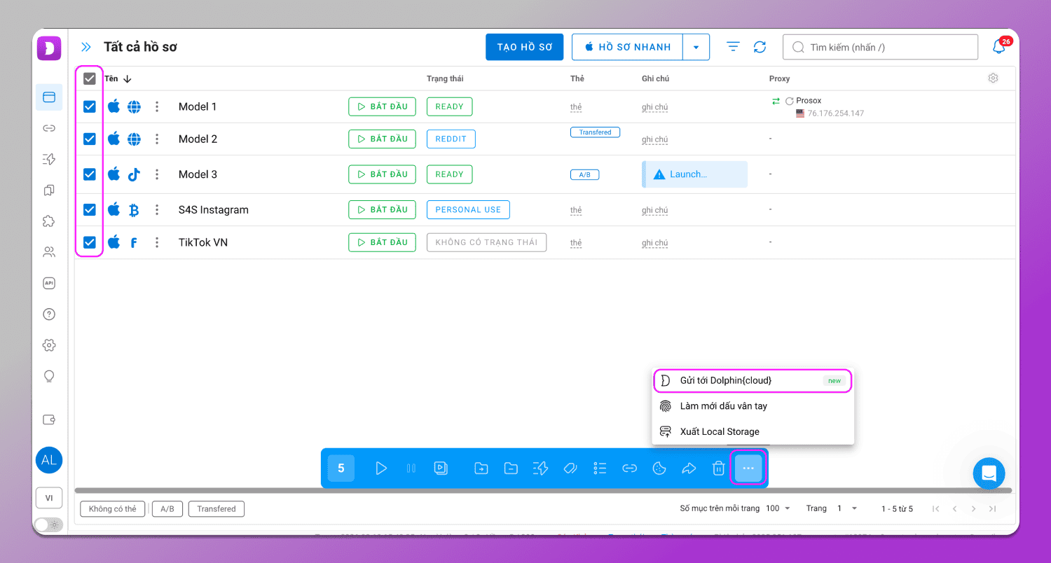 Profile Transfer to Cloud Dolphin Anty