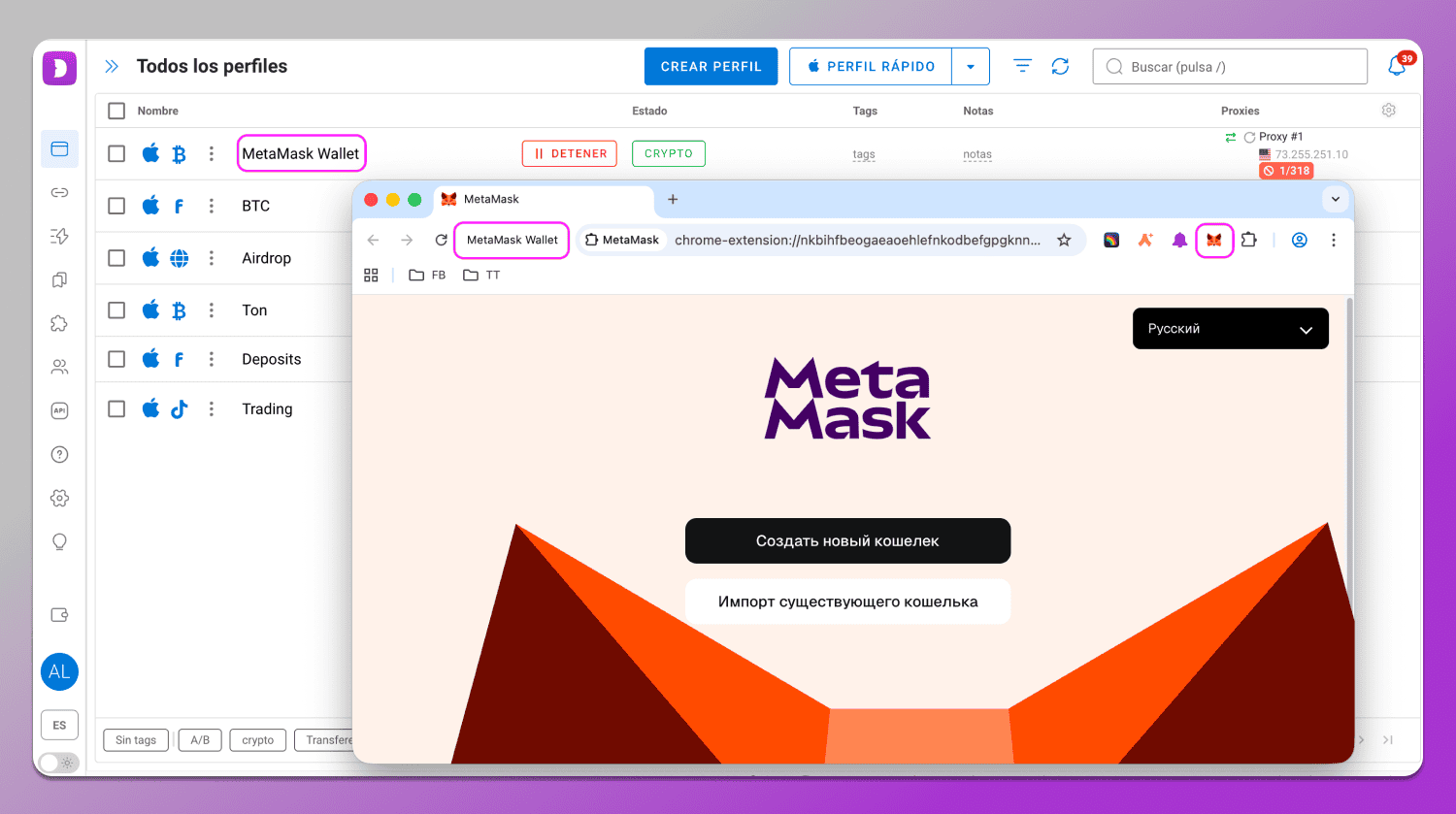 MetaMask Profile Dolphin Anty