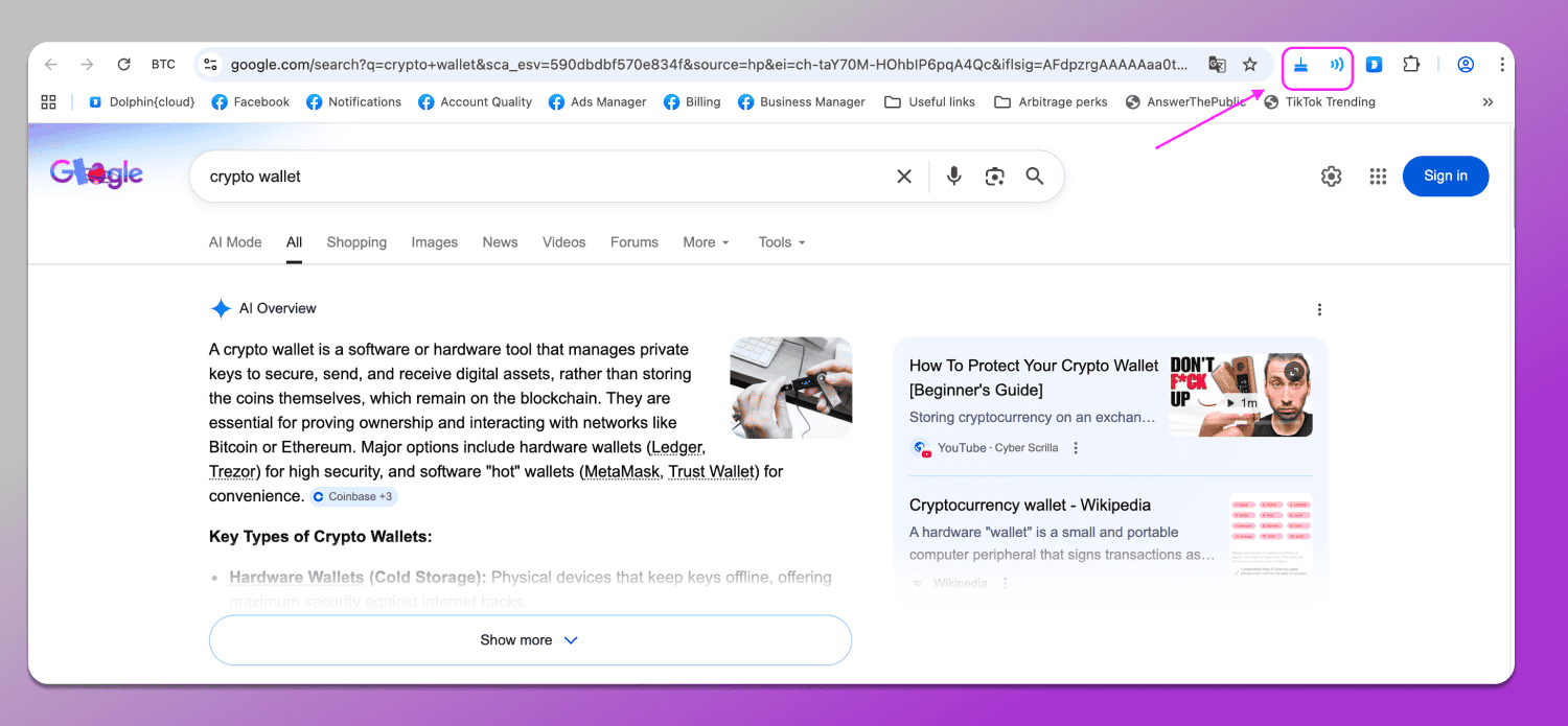 New Extensions in Browser Dolphin Anty