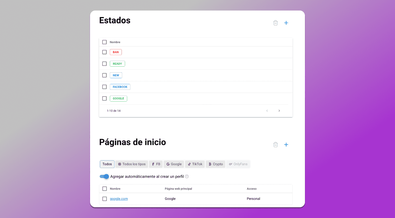 Statuses and Homepages Dolphin Anty