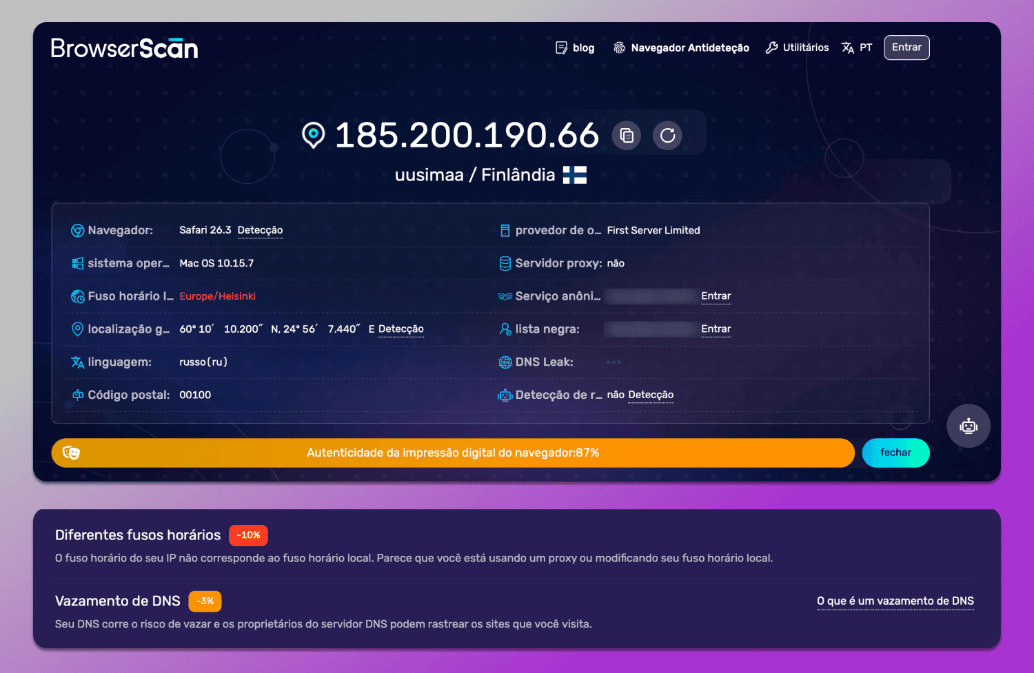 BrowserScan Check Dolphin Anty