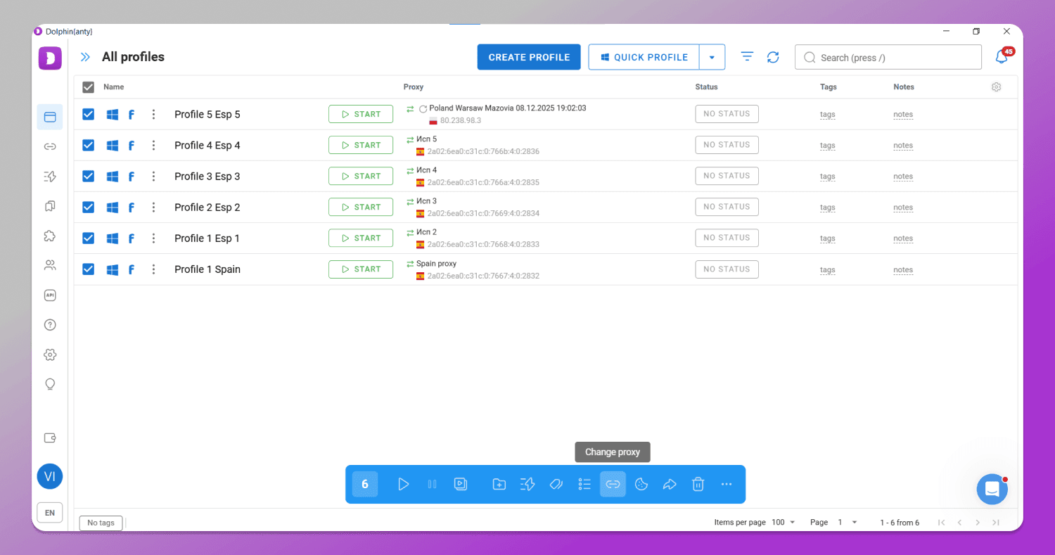 Proxy assignment Dolphin Anty