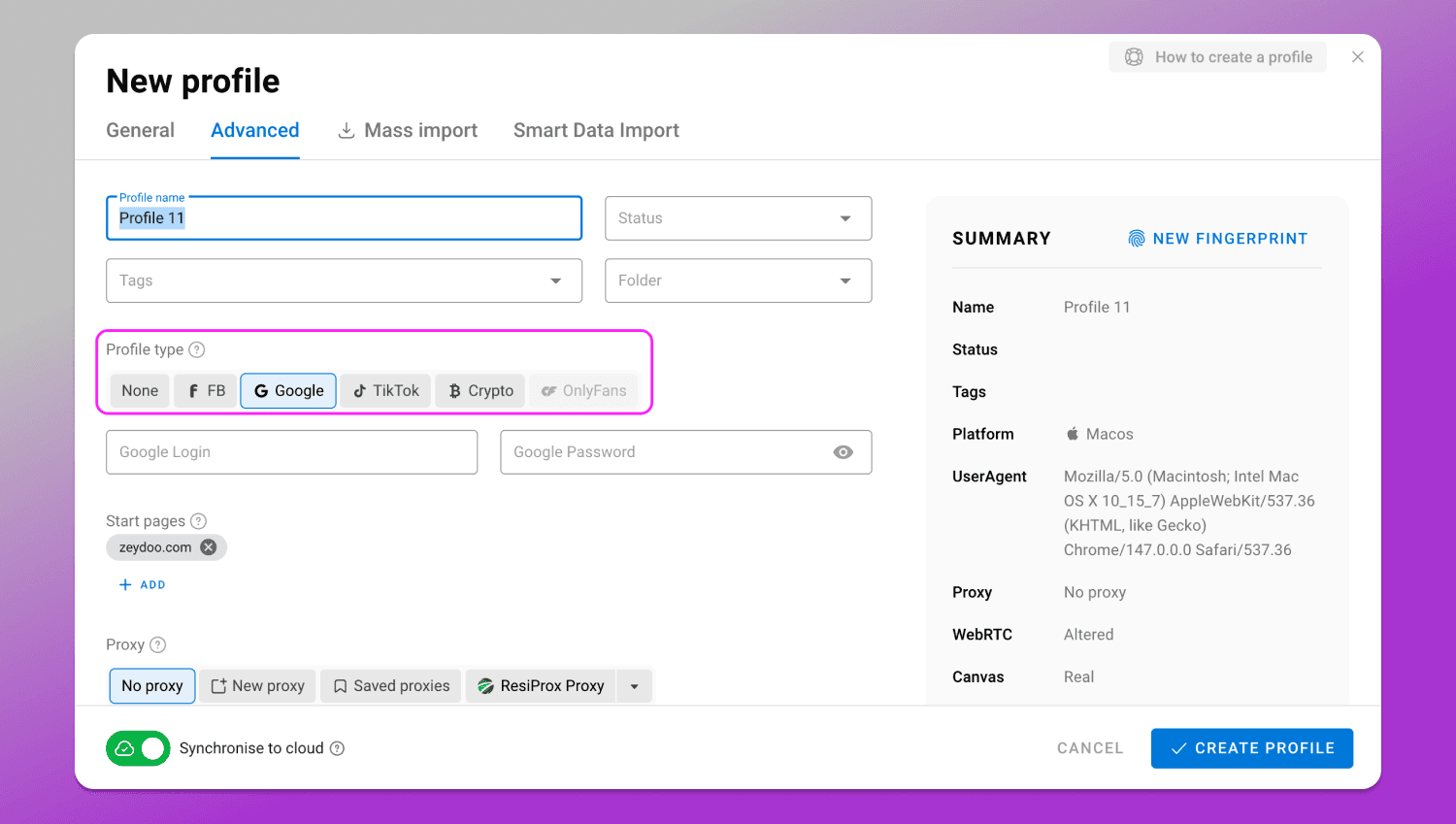 Profile type Dolphin Anty