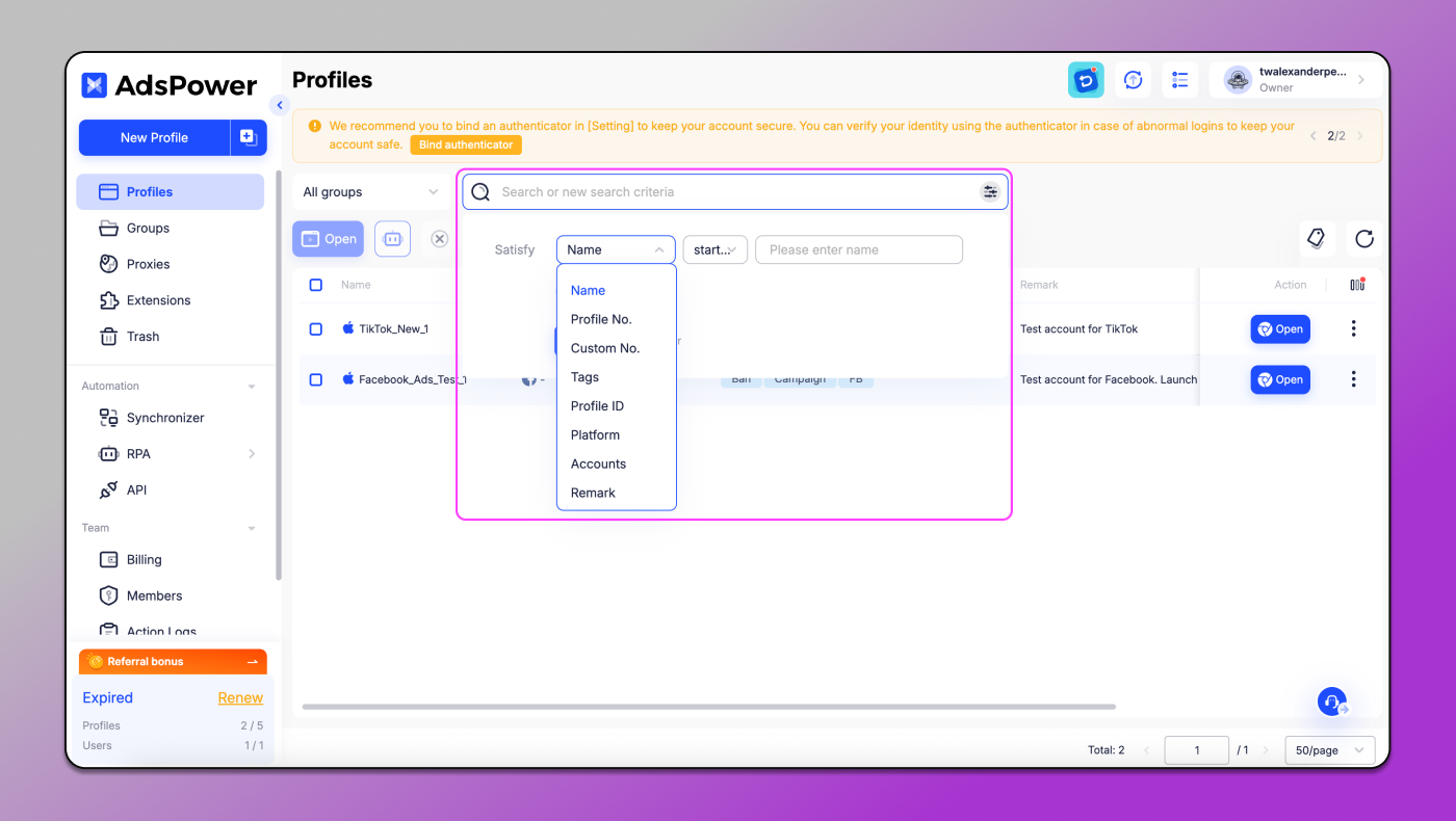 AdsPower Filters Dolphin Anty
