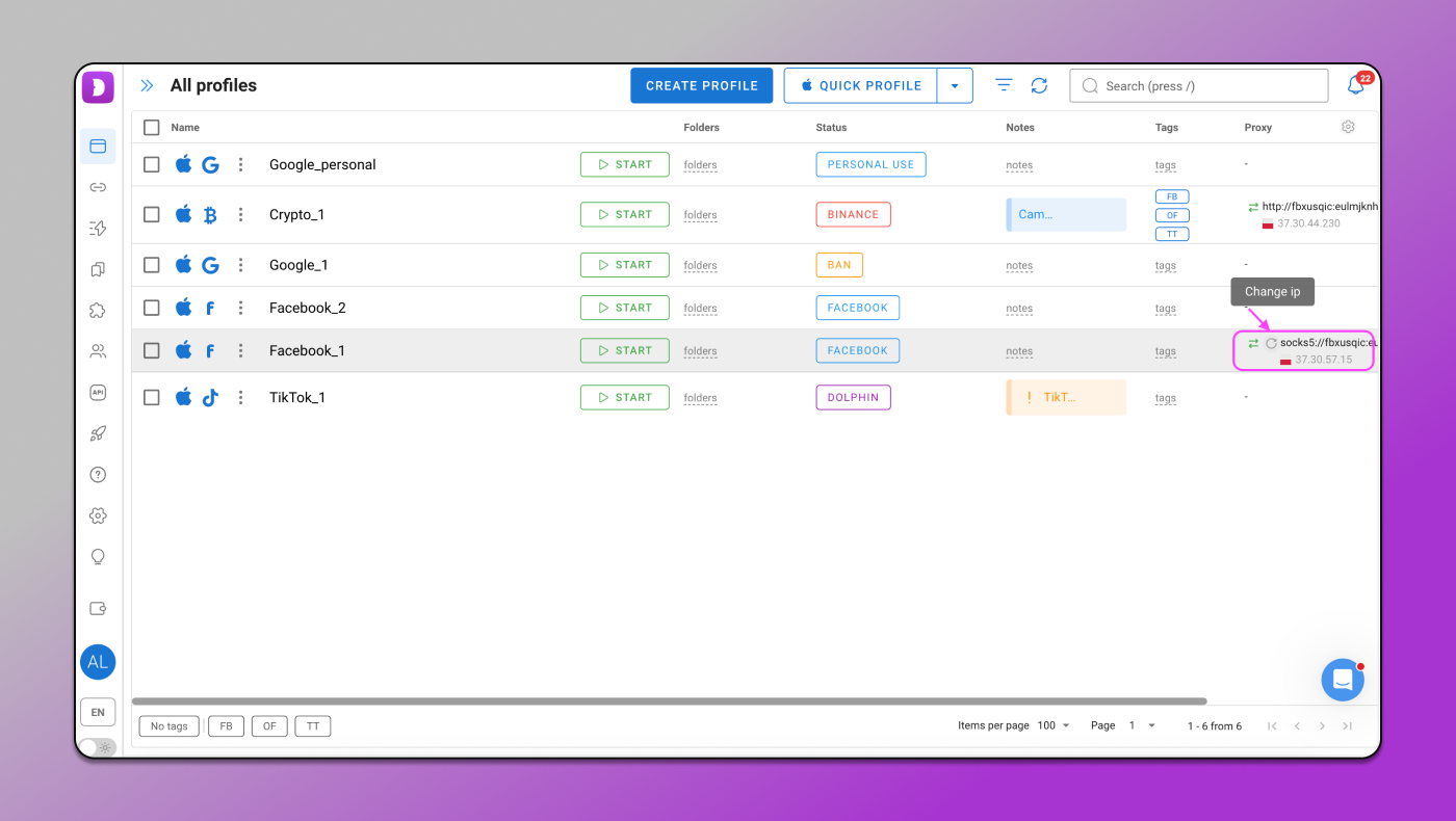 Change IP Dolphin Anty